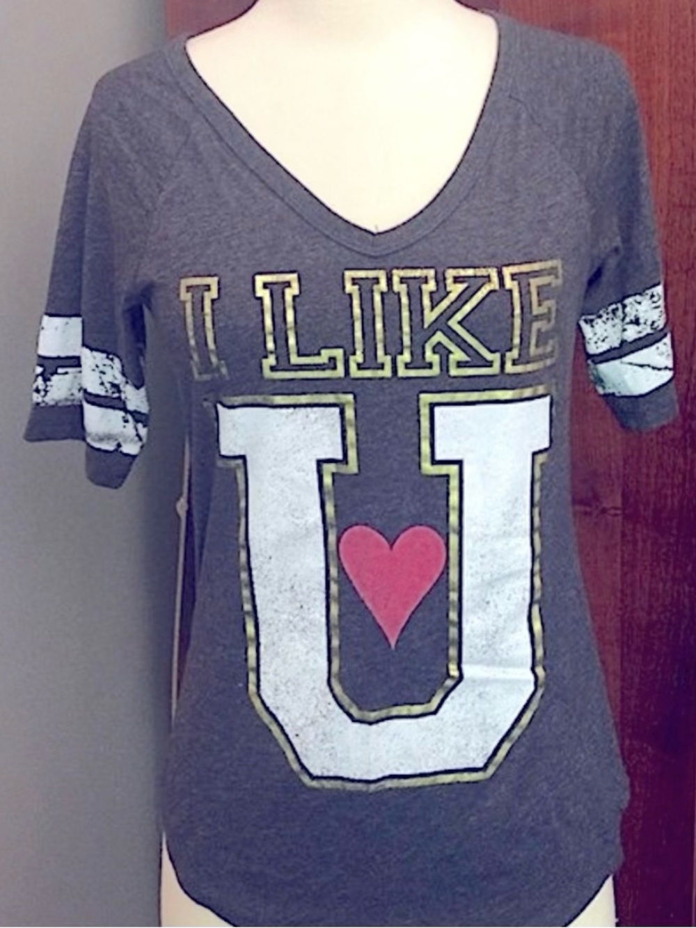 Stranded Vintage Distressed Graphic Dark Gray Jersey Top